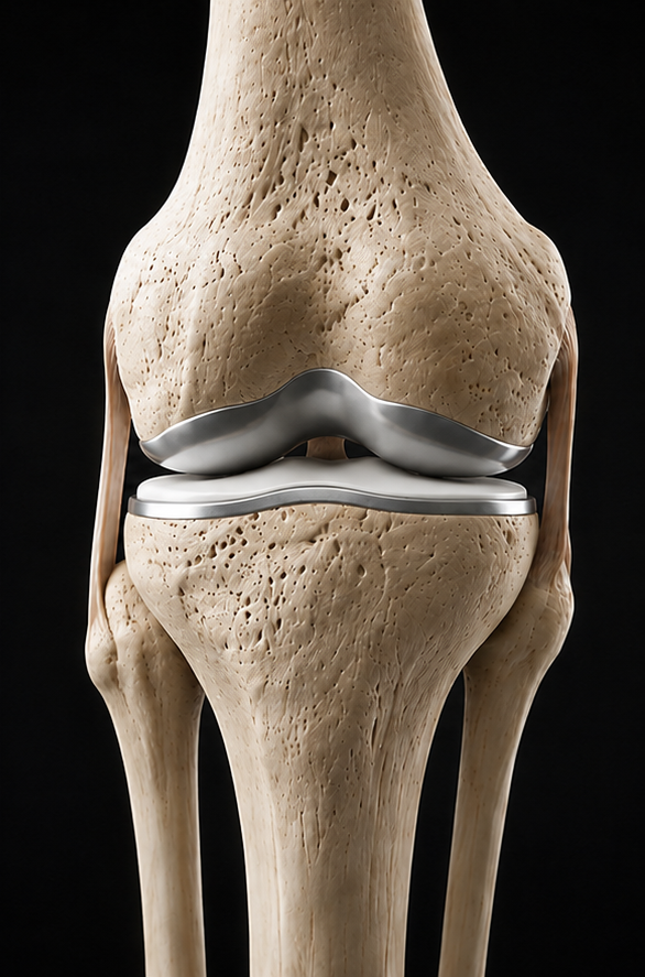 Teaching illustration of knee resurfacing implant components